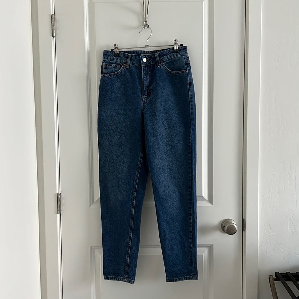 TopShop Moto Mom Denim Jean - Dark Blue Wash (28)